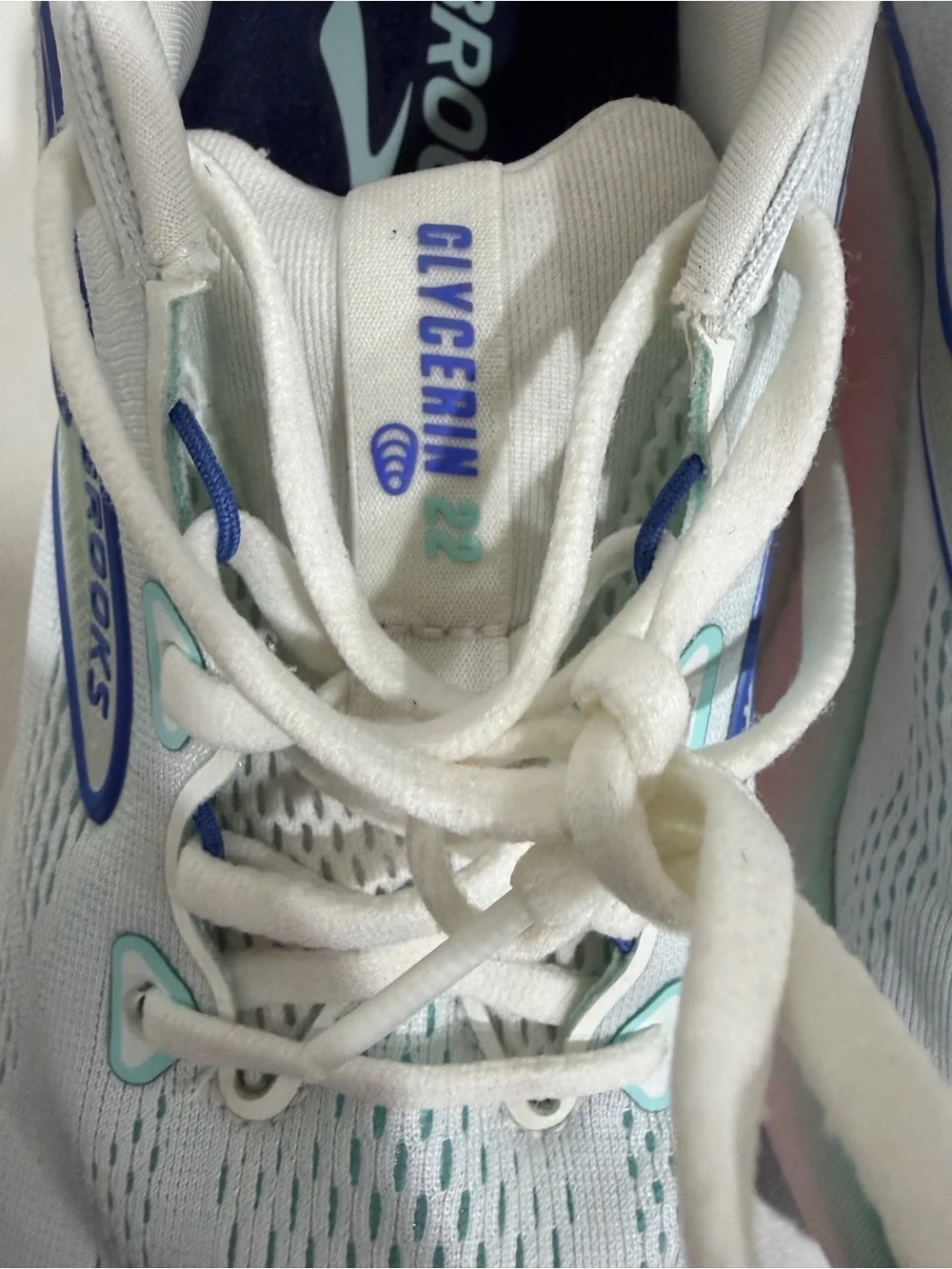 Brooks Women's White Running Shoes with Blue and Mint Accents